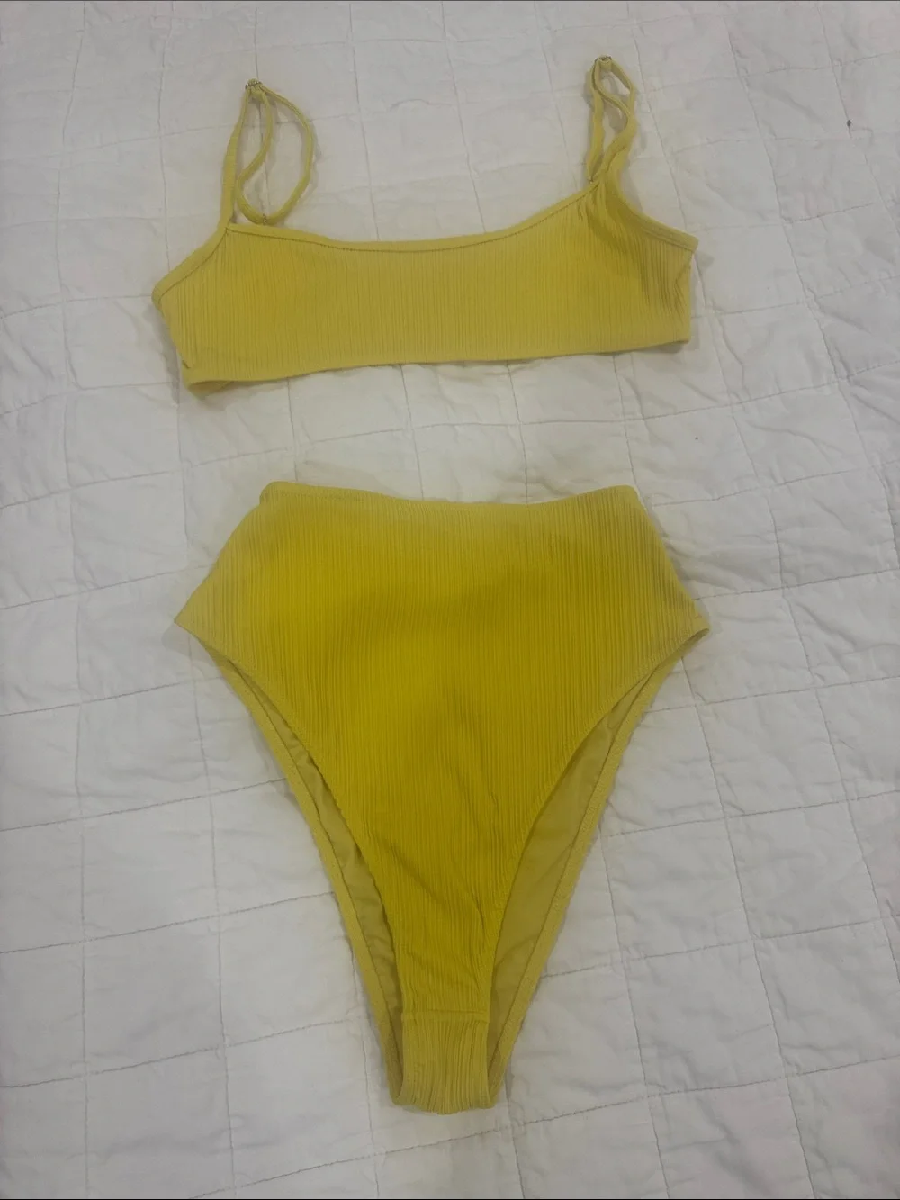 Frankie's Bikinis Bright Yellow High-Waist Ribbed Bikini